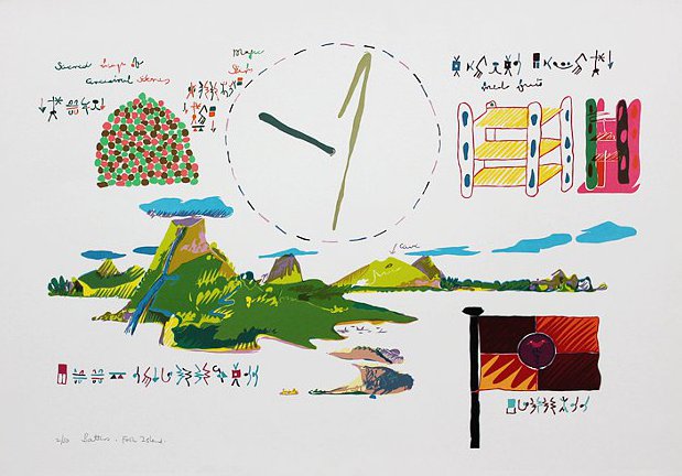 Click the image for a view of: Walter Battiss. Fook Island. Screenprint. 450X640mm